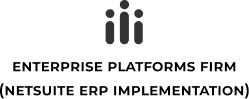 parallelstaff- Logo with three vertical black bars and two dots above them, resembling people, above the text Enterprise Platforms Firm—specializing in NetSuite ERP Implementation—on a light background.