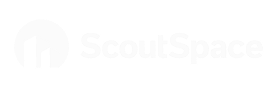 parallelstaff- White ScoutSpace logo with a stylized S inside a circular icon on the left, and the text ScoutSpace in bold font to the right, all on a black background.