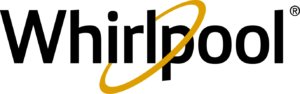 parallelstaff- The Whirlpool logo features the word Whirlpool in bold black letters with a gold swoosh looping around the p and dotting the i, and a registered trademark symbol at the top right.