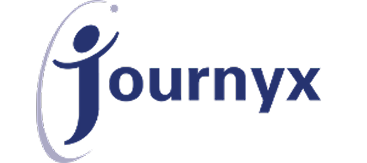 parallelstaff- The image shows the Journyx logo, with the word Journyx in blue text. The J is stylized to resemble a person with an arc and a dot above it, suggesting motion or progress.