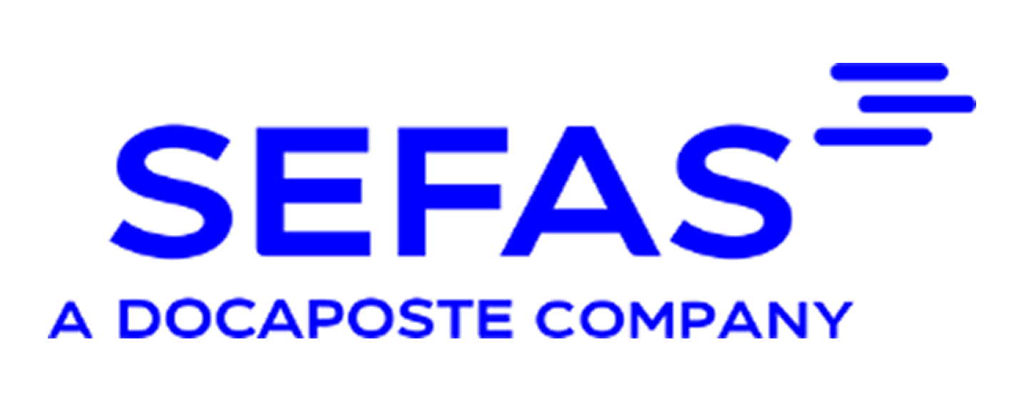 parallelstaff- Logo for Sefas Innovation, a Docaposte company, in bold blue letters with three stylized blue lines on the top right.