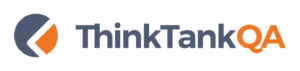 parallelstaff- Logo with a dark blue and orange circular icon on the left, followed by the text “ThinkThank QA.” “ThinkThank” is in dark blue, and “QA” is in orange. The background is light gray.