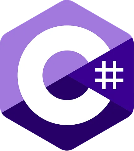 parallelstaff- C# logo: a white letter C with a # symbol inside a purple hexagon, featuring light and dark purple segments.