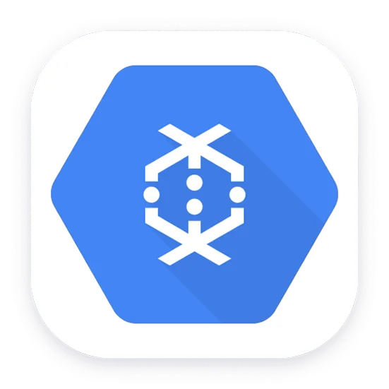 parallelstaff- Blue hexagon icon with a white geometric symbol featuring intersecting lines and dots in the center, representing Google Cloud AI Platform.