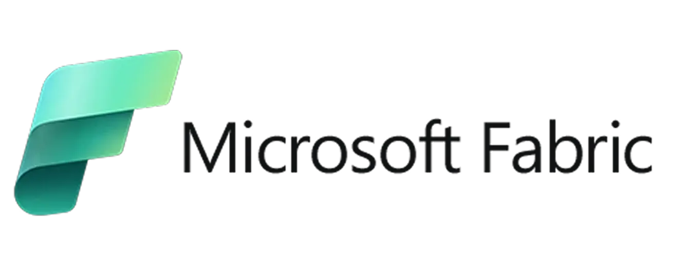 parallelstaff- Microsoft Fabric logo featuring a green folded ribbon-like design on the left and the text Microsoft Fabric in black on the right.
