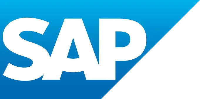 parallelstaff- The SAP logo features bold white letters spelling SAP on a blue background with a diagonal black section in the lower right corner.