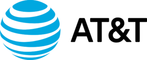 parallelstaff- AT&T logo featuring a blue and white striped globe to the left and the bold black letters AT&T to the right on a light gray background.