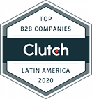 parallelstaff- Hexagonal badge with the text Top B2B Companies Clutch Latin America 2020, indicating an award or recognition from Clutch for top business-to-business companies in Latin America in 2020.