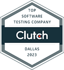 parallelstaff- Hexagon-shaped badge with the text: Top Software Testing Company, Clutch, Dallas 2023 in white and gray, indicating a Clutch award for software testing in Dallas for the year 2023.