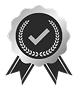parallelstaff- A black and white illustration of an award ribbon with a check mark in the center, surrounded by laurel branches, symbolizing achievement or certification.