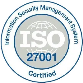 parallelstaff- A circular badge displaying ISO 27001 Certified in the center with a globe in the background. The outer ring reads Information Security Management System.