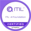 parallelstaff- A circular badge with a purple border displaying the ITIL logo and text: ITIL 4 Foundation Certified by PeopleCert on a white background.
