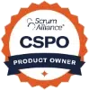 parallelstaff- Scrum Alliance Certified Scrum Product Owner (CSPO) badge with an orange scalloped edge and a blue banner reading Product Owner across the bottom.