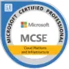 parallelstaff- A round badge with the Microsoft logo and text that reads MCSE, Cloud Platform and Infrastructure. The outer ring says Microsoft Certified Professional.