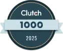 parallelstaff- A round badge with Clutch 1000 2025 written on it, indicating an award or recognition for the year 2025.