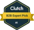 parallelstaff- A hexagonal badge with a yellow banner that reads B2B Expert Pick. The word Clutch appears above the banner, and the letters AI appear at the bottom.