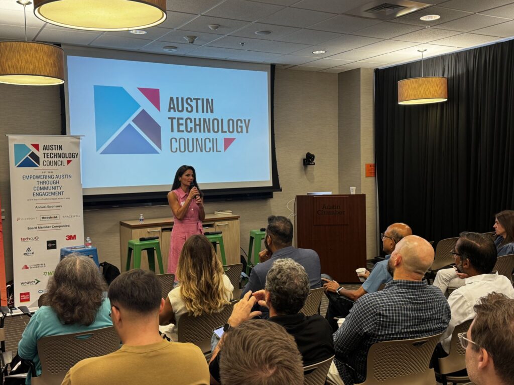 Rita Keller addressing technology leaders during the Austin Technology Council September Roundtable Breakfast.