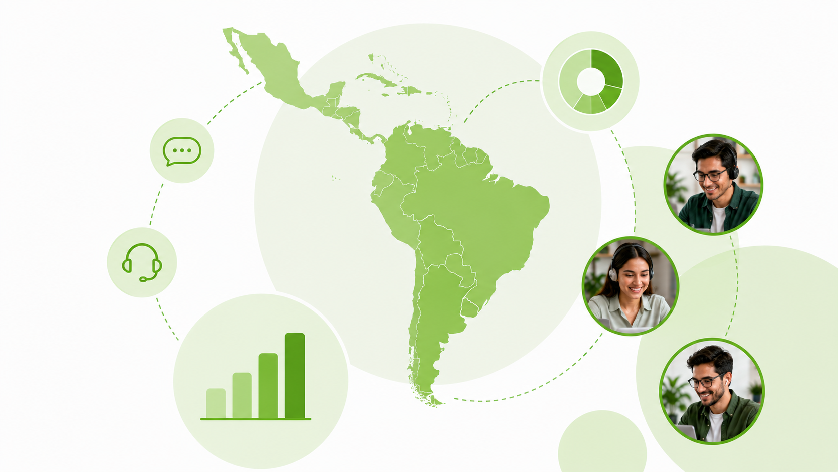 Nearshore software development network across Latin America showing remote engineers, communication, collaboration, and engineering growth.