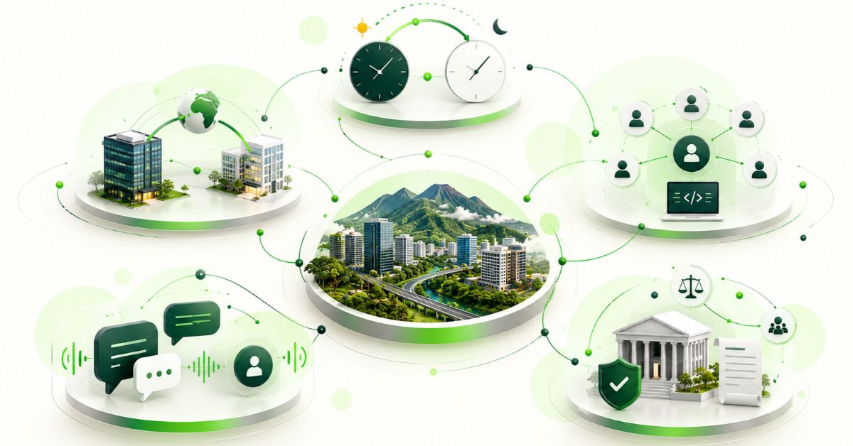 Key advantages of Costa Rica for nearshore software development including time zones, talent and business stability