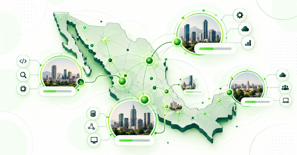 Software engineering talent hubs across Mexico including Mexico City, Guadalajara and Monterrey