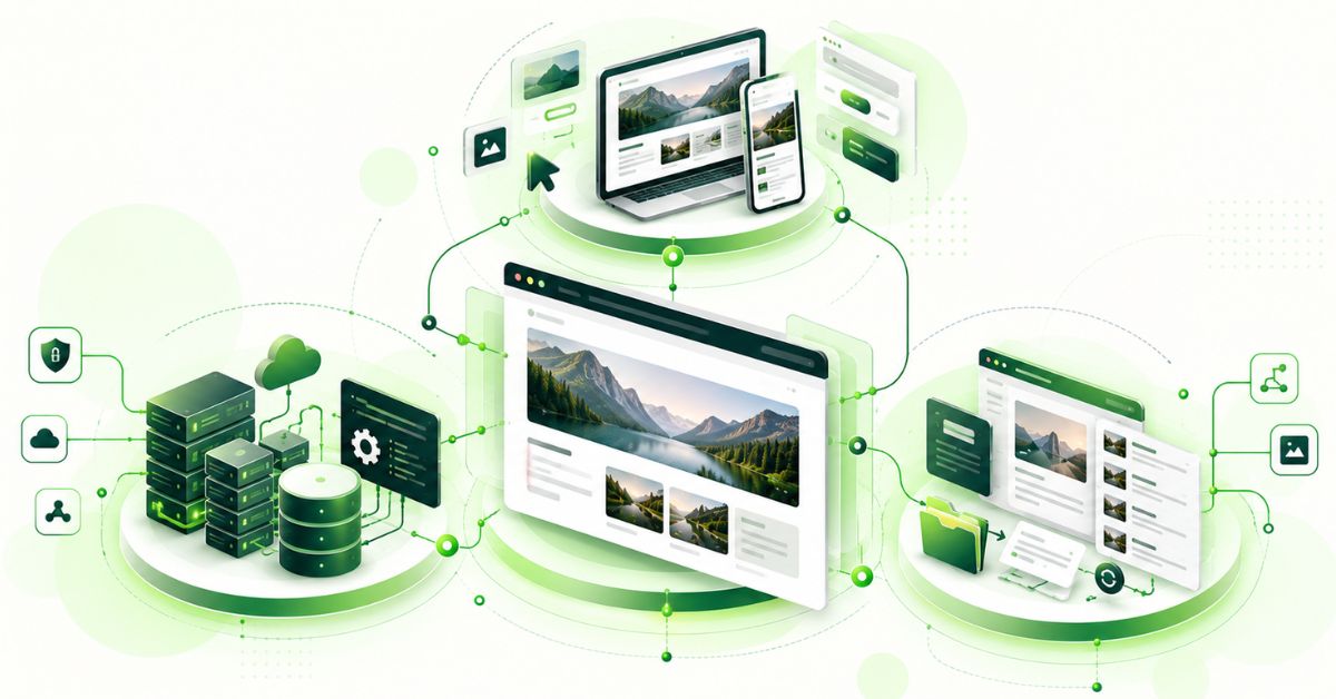 Three areas of web development including client-side, server-side and content management