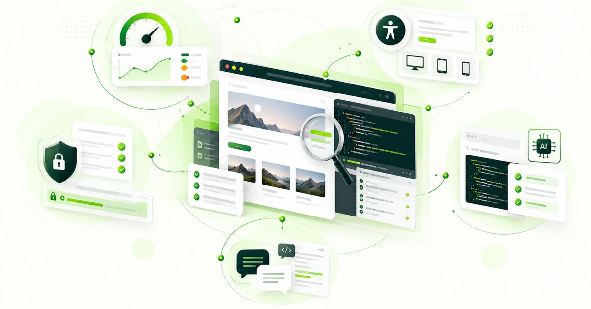 Practical web developer assessment covering performance, accessibility, security, AI tools and communication